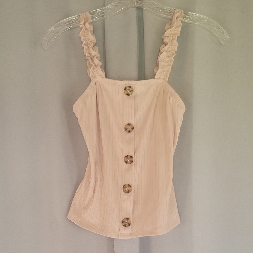 No Boundaries Beige Button-Down Tank Top